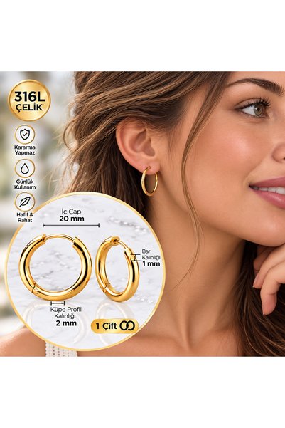 Heppii 20 mm Surgical Steel Gold Hoop Earrings