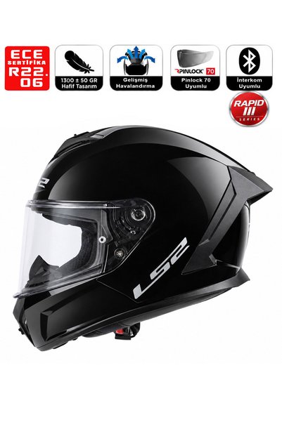 LS2 FF80 Rapid III 820-2 Motor Kaskı Parlak Siyah