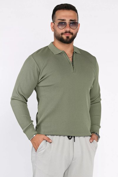 TOZLU Pulover tricotat pentru bărbați, cu guler polo, cu model în dungi și fe...
