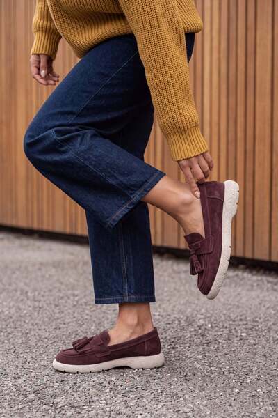 Marjin Pantofi casual tip loafer din piele naturală pentru femei, Suma, bordo...
