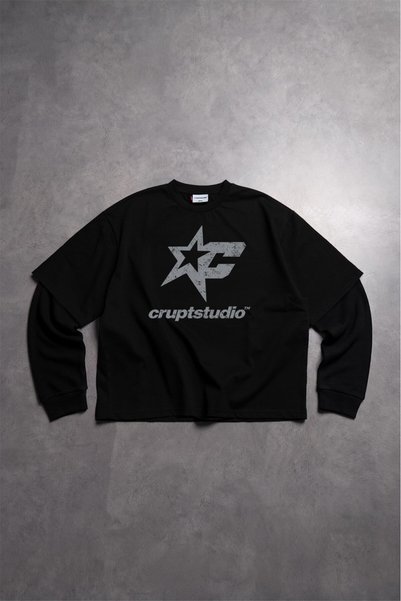 Crupt Studio Crupt Starfall Uzun Kollu Crop Siyah Erkek Tişört