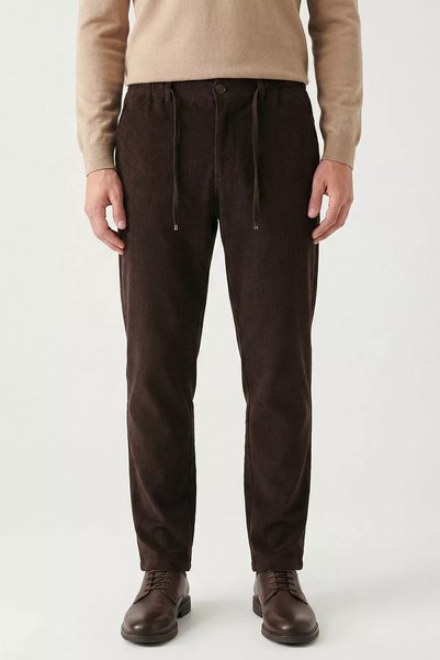TOZLU Men's Velvet Trousers with Elastic Waist and Self-Line Pattern