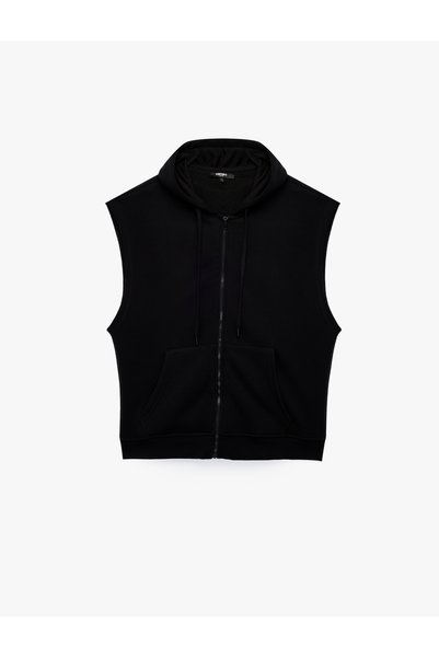Koton Vestă cu glugă, fără mâneci, cu fermoar, din bumbac, cu trei fire, cu c...