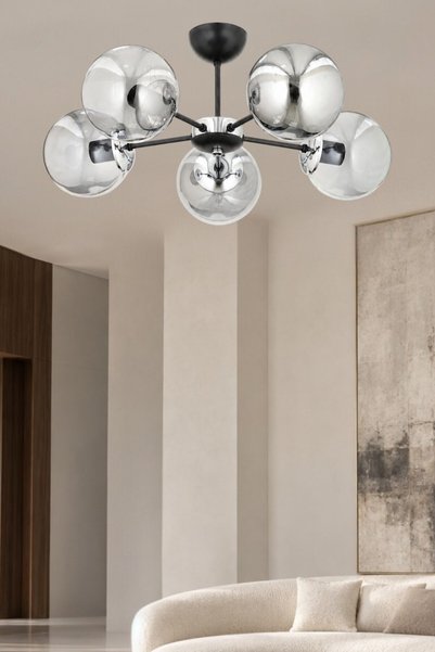 ESSLİGHT GÜNEŞ 5’Lİ AVİZE FÜME CAMLI MODERN DEKORATİF AYDINLATMA