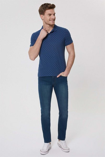 Lee Cooper تي شيرت بوليت رجالي 100% قطن بياقة بولو باللون النيلي