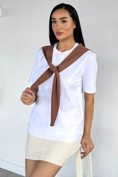TOZLU Women's Shawl Tie Detailed T-Shirt