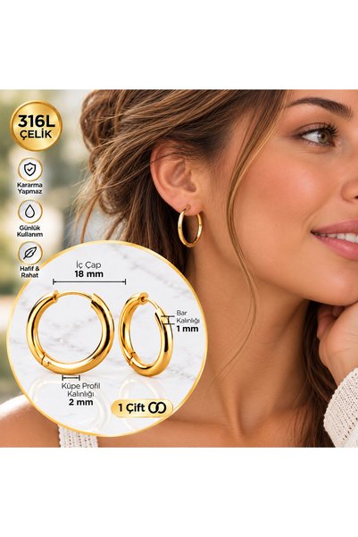 Heppii 18 mm Surgical Steel Gold Hoop Earrings