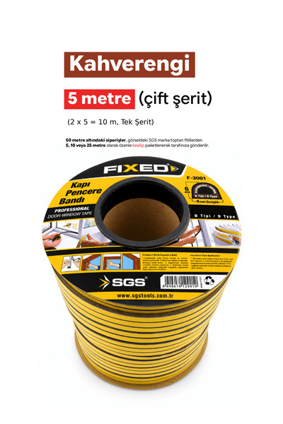 FIXED Kapı Pencere Bandı | KAHVERENGİ | 5 Metre (Çift Şerit) | Rüzgar, Soğuk ...