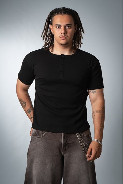 Crupt Studio Black Crupt Essential Henley Men's T-Shirt