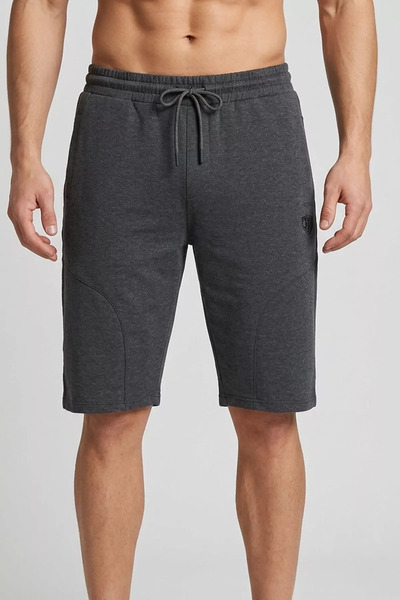TOZLU Men's Shorts with Elastic Waist and Emblem Detail