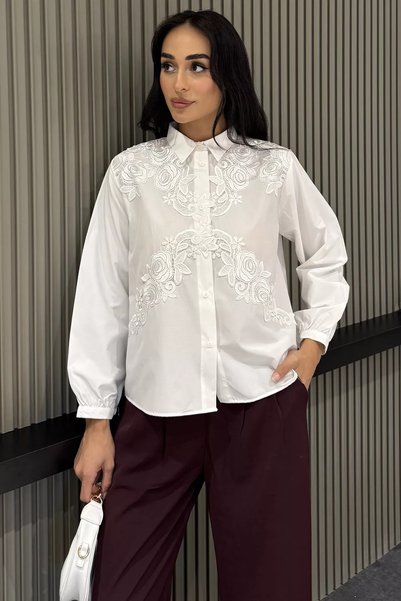 TOZLU Women's Embroidered Long Sleeve Shirt