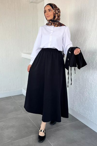 TOZLU Gülseli Tie-Up Vest Shirt Skirt Hijab Three-Piece Set