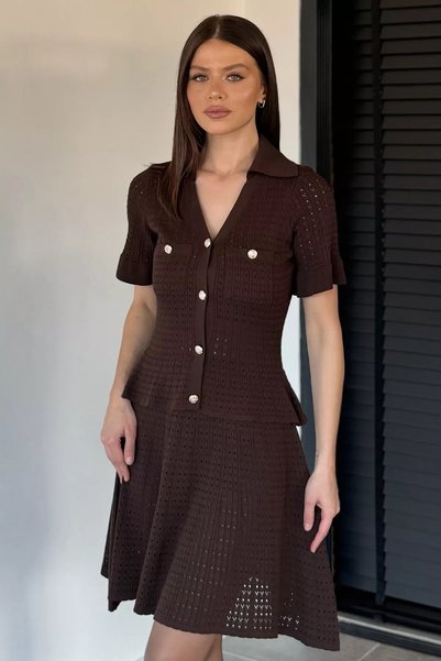 TOZLU Gülseli Women's V-Neck Short Sleeve Knitwear Dress