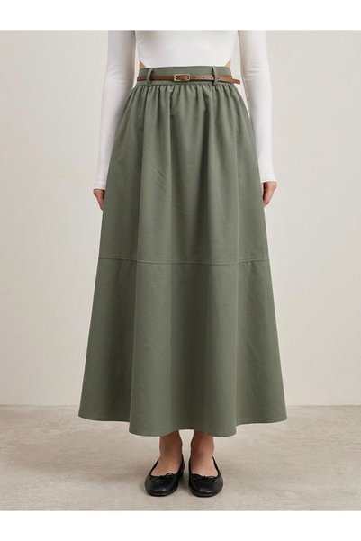 Generic Brand Büzgü Gazzeli Soft Skirt-Khaki