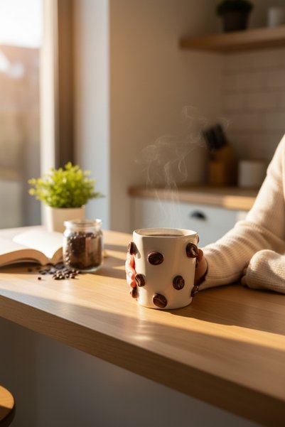 Spica Ceramica Kahve Çekirdekli Altı Gen Kulpsuz Seramik Kupa