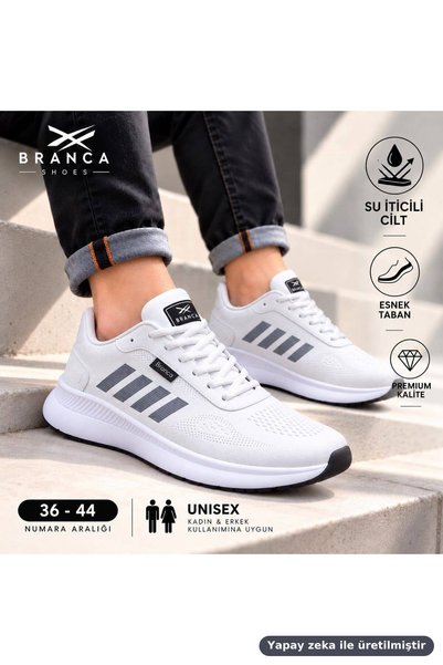 BRANCA Unisex Kadın Erkek Yarı Ortapedik Günlük Spor Sneaker Yürüyüş Outdoor Ayakkabı Beyaz - Buz