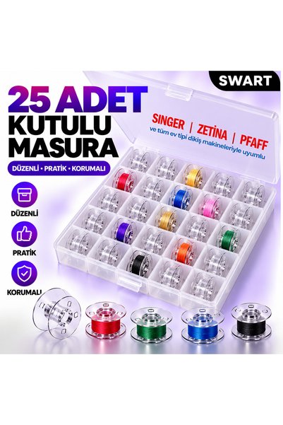 Swart Singer Zetina Janome Pfaff Brother ev tipi 25 adet kutulu masura