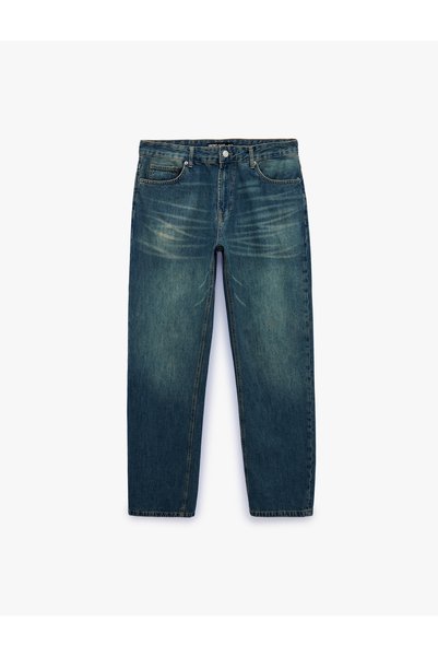 Koton Cotton Pocketed Regular Waist Vintage Straight Fit Jean Trousers