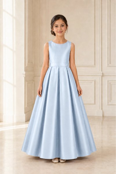 nsmkidslife Girl's A-Line Pleated Plain Satin Long Dress Graduation Birthday ...
