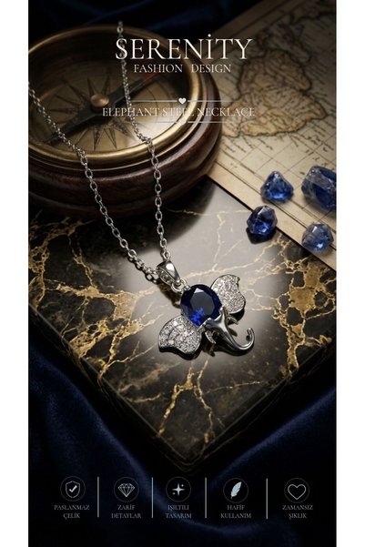 Serenity Steel Necklace with Elephant Figure