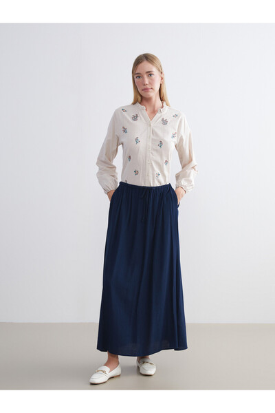 LC Waikiki TWO MT SHOP QUALITY LCW Grace Navy Blue Crinkled Straight Long Wom...