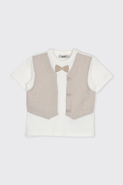 Panço Baby Boy Vest Detailed Soft Textured Ecru T-Shirt