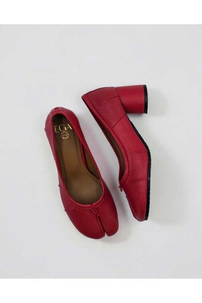 Ega ayakkabı Women's Genuine Leather 6 cm Heel Tabi Shoes