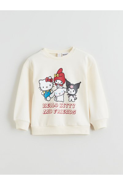 LC Waikiki Lcw Kids Ecru 3-Thread Printed Loose & Oversized Girls' Sweatshirt...