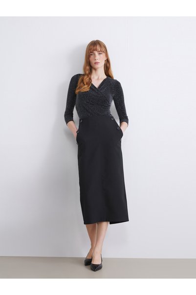 LC Waikiki TWO MT SHOP QUALITY LCWAIKIKI Classic Black Solid Midi Skirt for W...