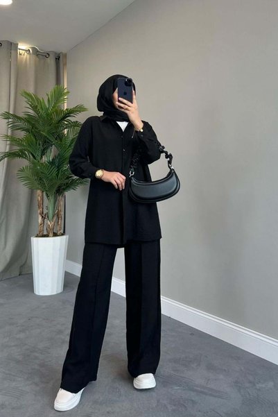 Şule Giyim Berry Linen Set Black