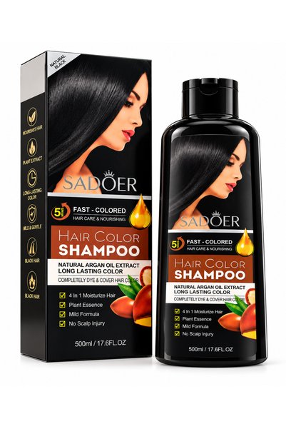 SADOER Șampon Colorant 500 ml – Negru , Colorare Rapidă în 5 Minute, cu Extra...