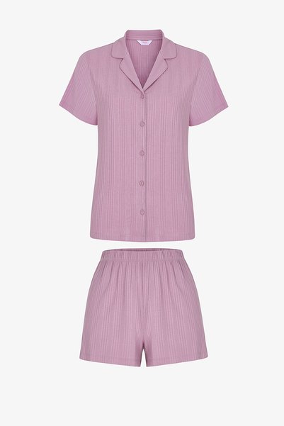 Penti Pembe Violet Kısa Kollu Gömlek Şort Pijama Takımı