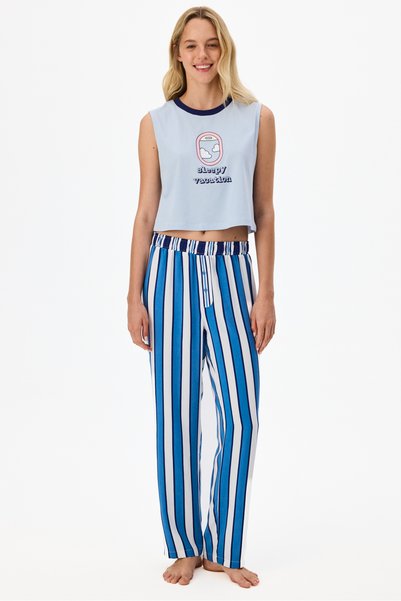 Penti Mavi Vacation Pamuklu Atlet Pijama Üstü