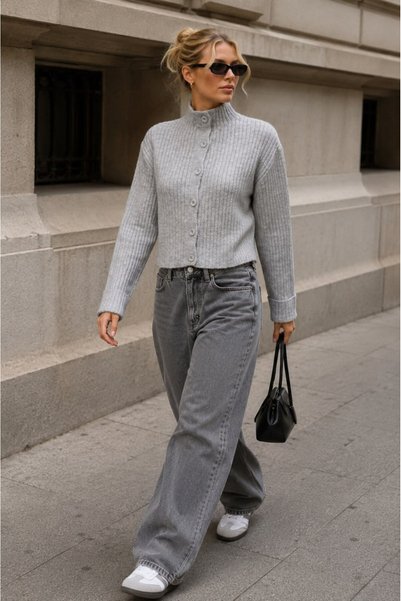 Noi Belis Basic Crop Yumuşak Dokulu Dik Yaka Triko Hırka AW25HI0004