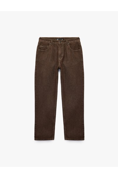Koton Pantaloni din denim vintage, croială dreaptă, din bumbac, cu buzunare n...