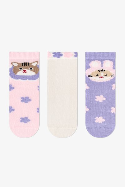 Penti Kız Çocuk Pembe Feel Better Kedi Desenli Pamuklu 3 Çift Soket Çorap