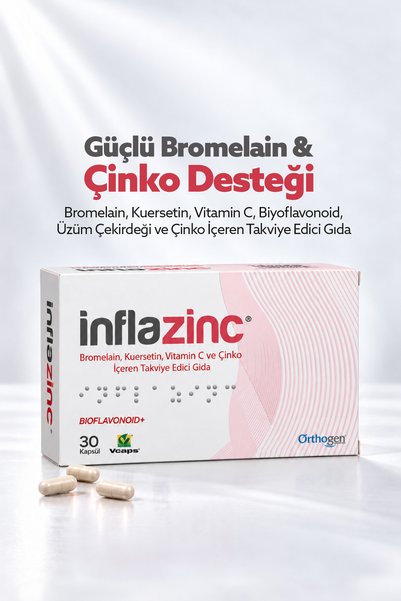 Orthogen Inflazinc 30 Kapsül | Bromelain, Kuersetin, C Vitamini ve Çinko İçer...