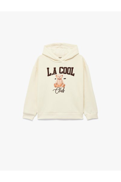Koton Pamuklu Şardonlu Uzun Kollu Ayıcık Baskılı Oversize Kapşonlu Sweatshirt