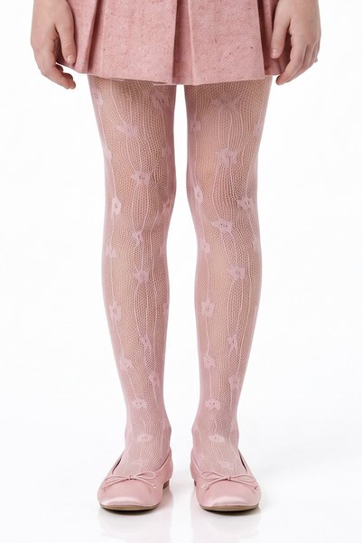 Penti Girl's Pink Pretty Floral Fishnet Pantyhose