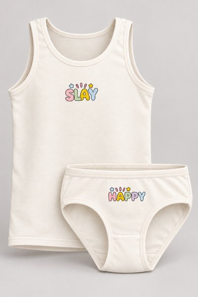 FUL Girl's 2-Piece Underwear Set, Off-White Slay Happy Print, Ok Back Print 2...