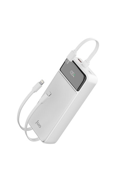 Juo 20000mAh 22.5W Led Ekranlı Lightning ve Type-C Kablolu Powerbank Taşınabilir Hızlı Şarj Cihazı Beyaz