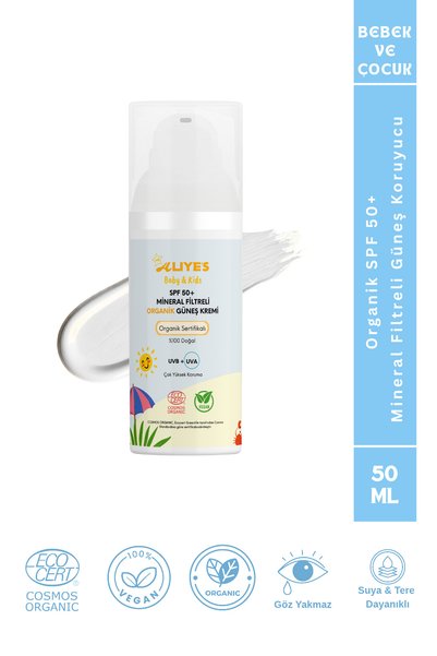 A Aliye's Organik Bebek & Çocuk Güneş Kremi SPF 50+ | Ecocert l Mineral Filtre, Non-Nano Çinko Oksit, Vegan