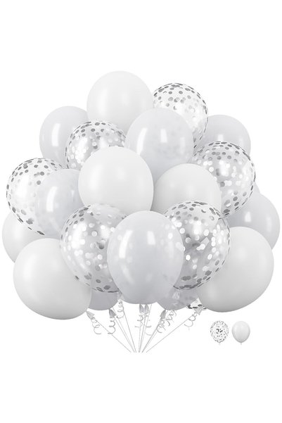 OEM Set 10 Baloane din Latex, Model Party, 30 cm, 5x alb, 5x Transparent Conf...