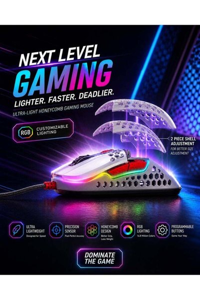 Xtrfy ماوس ألعاب سلكي M42 RGB - إصدار محدود خفيف الوزن للغاية 59 جرام، مستشعر...