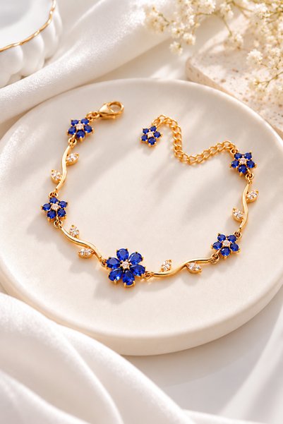The Collection Adjustable Gold-Plated Steel Bracelet with Cherry Blossom and ...