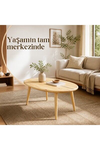 Kahve Çekirdeği Formunda Doğal Ahşap Orta Sehpa