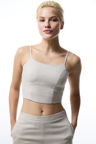 Penti Taş Rengi Luna Keten Crop Top Üst