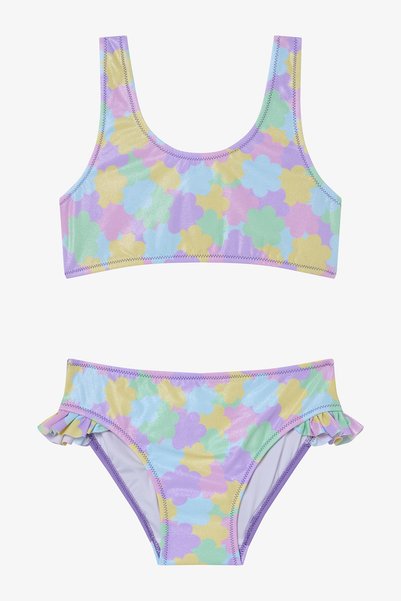 Penti Set bikini pentru fete, cu flori strălucitoare și volane, cu guler halter