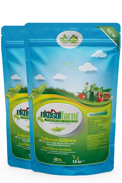 EkosolFarm %100 Solucan Gübresi 3 Kg (2x1,5 Kg) – Sebze, Çiçek, Saksı ve Bahç...