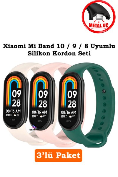 Dexmon Xiaomi Mi Band 8 Mi Band 9 Mi Band 10 Uyumlu 3lü Paket Silikon Kordon ...